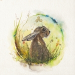 Kunstafdruk(giclée) Haasje over in krachtcirkel, 30x30CM