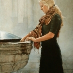 Bij het doopvont