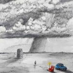 De man die de storm wegjoeg