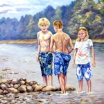 Spelende kinderen in een rivier.