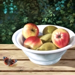 Stilleven, appels en vlinder