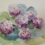 VERKOCHT Hortensia's - textielschilderij