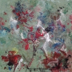 Rood-witte fantasie bloemen - textiel schilderij