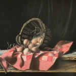 Mand met eieren en rode doek