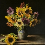 Stilleven met meerkleurige zonnebloemen (2)