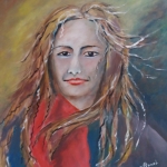 Dame met wapperende haren