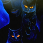 Blue cats, blue woman