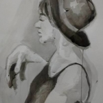Vrouw met hoed zwart-wit