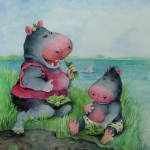 Nijlpaardje met mama