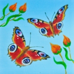 Twee vlinders en bloemen in knop