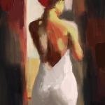 Modern schilderij van een vrouw, kleurig schilderij