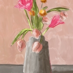 Tulpen schilderij in rose tinten. Bloemen schilderij.