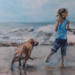 Met hond  op het strand