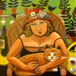 vrouw met rode kat