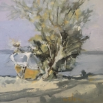 verwaaide bomen aan zee