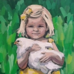 Meisje met kip (gele jurk)