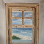 Vensterraam met zeezicht.