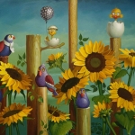 vogeltjes en zonnebloemen