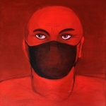 Isolation in red with mouth mask