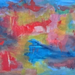 Abstract in blauw, rood & geel