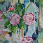 Vaas met roze bloemen