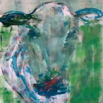 Koe in blauw en groen