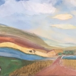 Dark Brown  Horse in rolling landscape