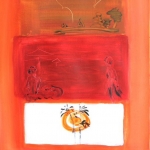 Oosters abstract in warme kleuren ingelijst met passe-partout 