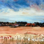 Landschapschilderij met rode klaprozen 