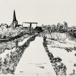 Print van etsje. . De dijk bij Nieuwerkerk a de Ijssel