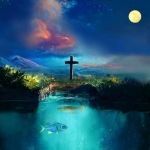 Crucifixion and moon the landscape #65