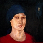 Portret blauwe doek