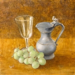 Stilleven met glas, kannetje en druiven