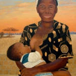 Afrikaanse moeder uit Gambia met kind (Verkocht).