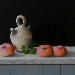 Bosperziken met oud kannetje (Verkocht).