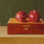 Granaatappels op kistje