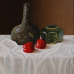 Oude wijnfles (Kattekop) uit wrak VOC schip en mini paprika en gemberpotje