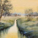 Ondergaande zon in het Drentse landschap