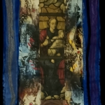 Icoon glas in lood verwerkt in textiel