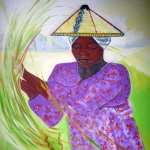 Thaise vrouw op rijstveld
