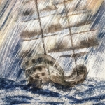 Schip in zwaar weer.