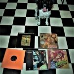 Cuddle the dog and his vinyl collection 44