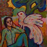 Het mooie meisje, de vogel en de bomen ( á la Corneille )