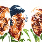 Selfportrait with parents at 65 #2