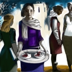 Girl with glasses of tea