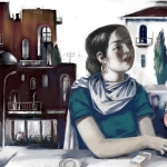 Girl with a glass wine 