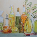 Flessen gevuld met olie.