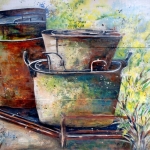 Oude roestige emmers