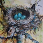 Nest met eieren van een zanglijster