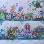 Planken met prullaria.